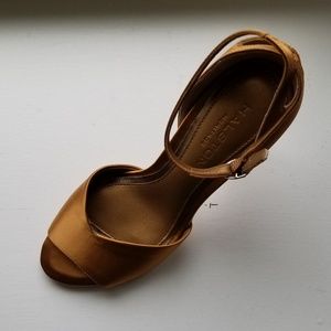 Bronze Satin Ankle Strap Heels